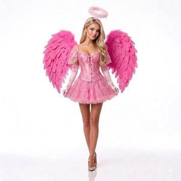 Оренда костюма рожевого Ангела у Києві | Рожеві крила, корсет, німб | Magic Costume Rental ТЗ5 фото